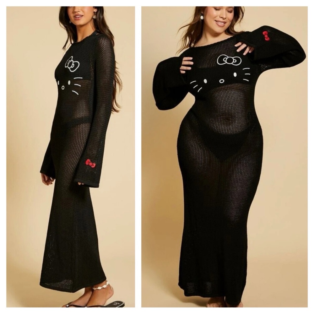 Hello Kitty Forever 21 Black Knit Backless Maxi Dress Size Large